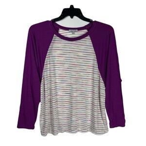 White Birch Women Size XL Purple Striped Raglan Sleeve Pullover T-Shirt Layering